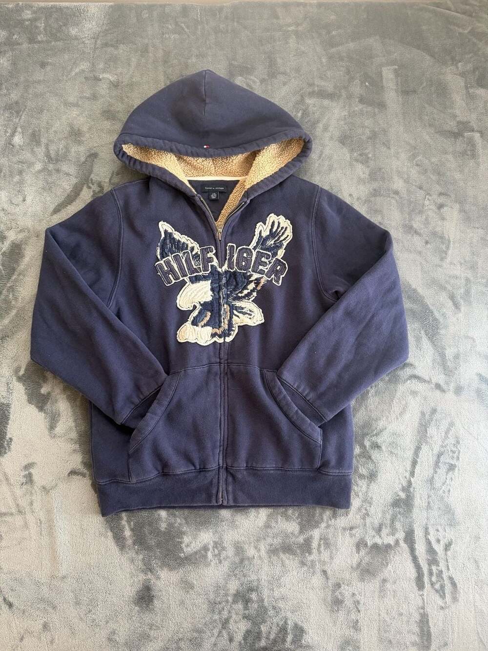 Tommy Hilfiger Sherpa Lined Full Zip Hoodie Navy Blue Size L (12-14)